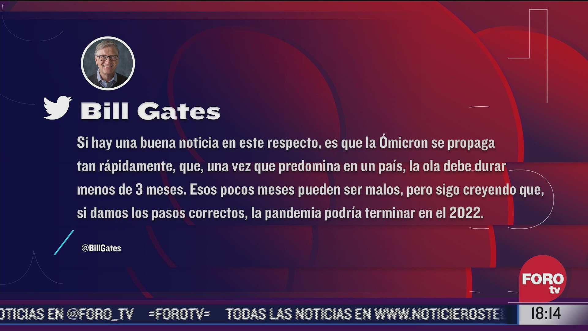 Bill Gates advierte que pandemia podría estar en su peor momento
