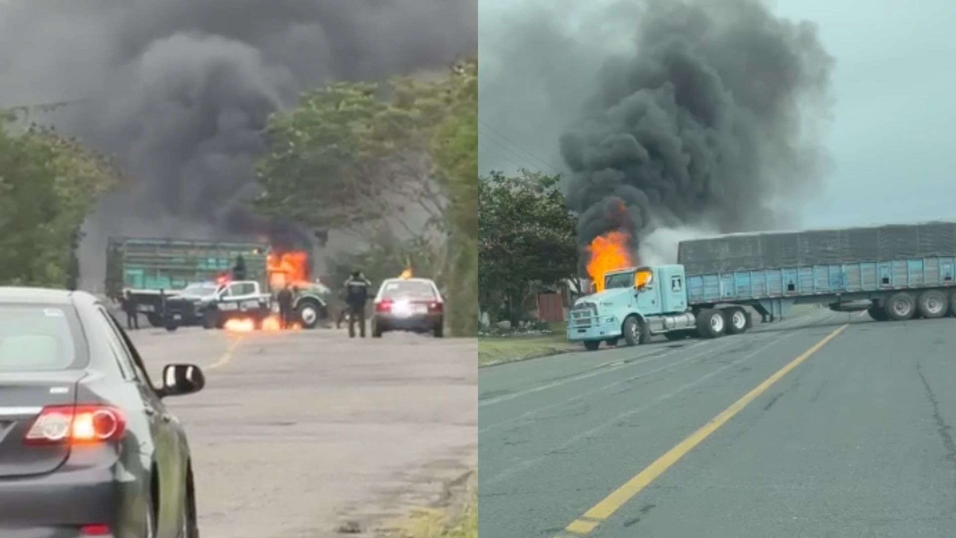 Bloqueos carreteros e incendios en carreteras del estado de Veracruz.