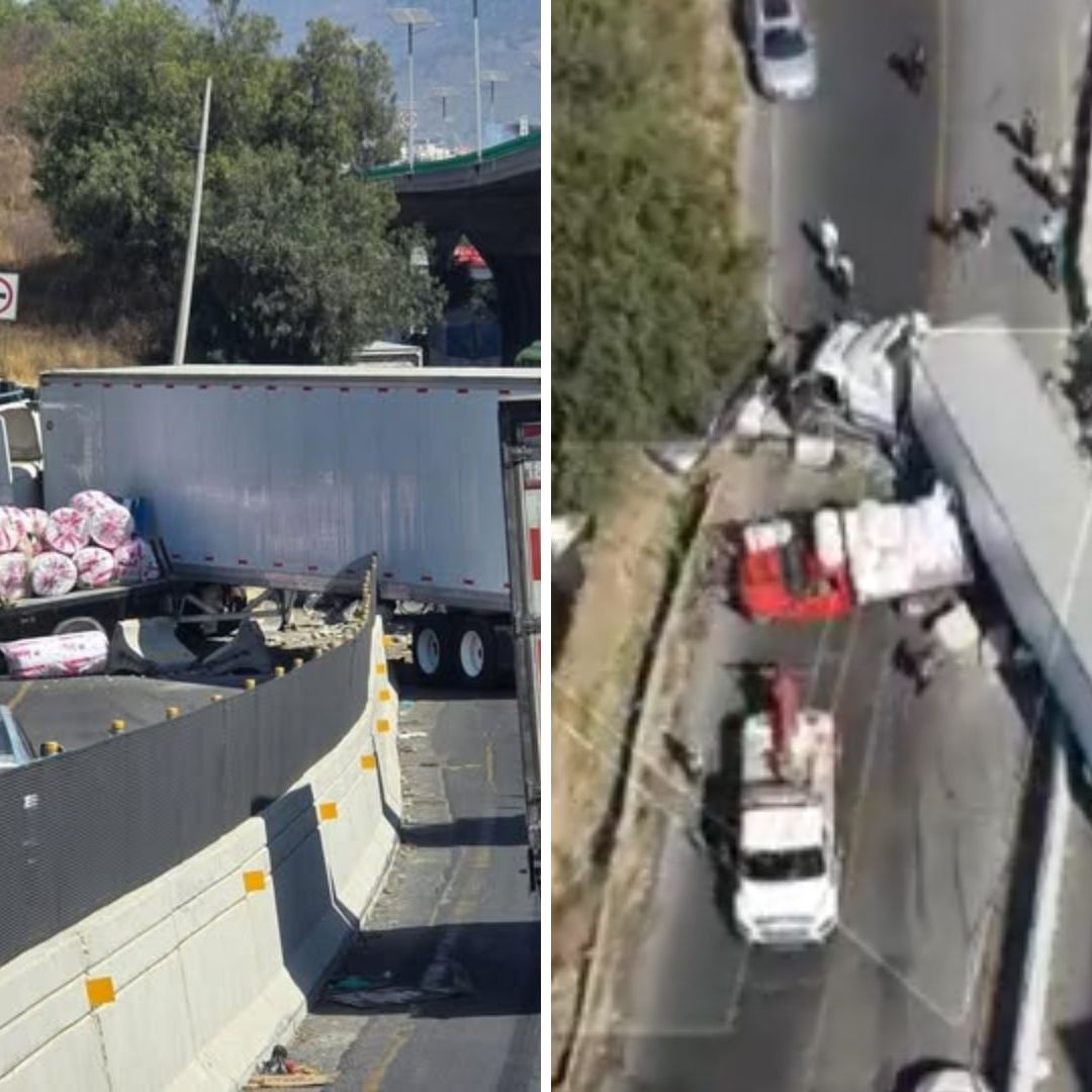 ¿Qué Pasó en Periférico Norte? Tráiler Provoca Carambola y Auto Queda a Punto de Caer a Barranco