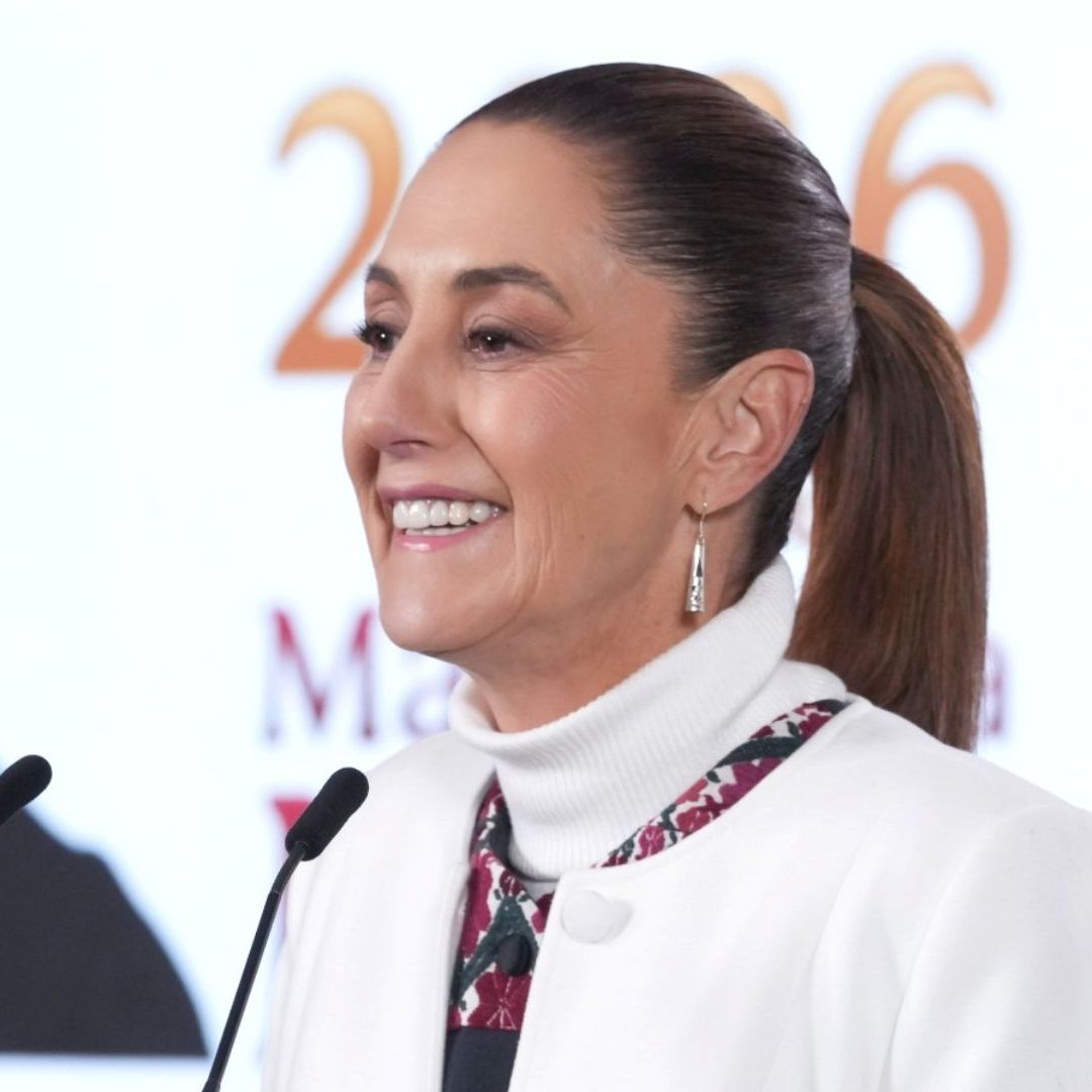 Claudia Sheinbaum en conferencia de prensa en Palacio Nacional.