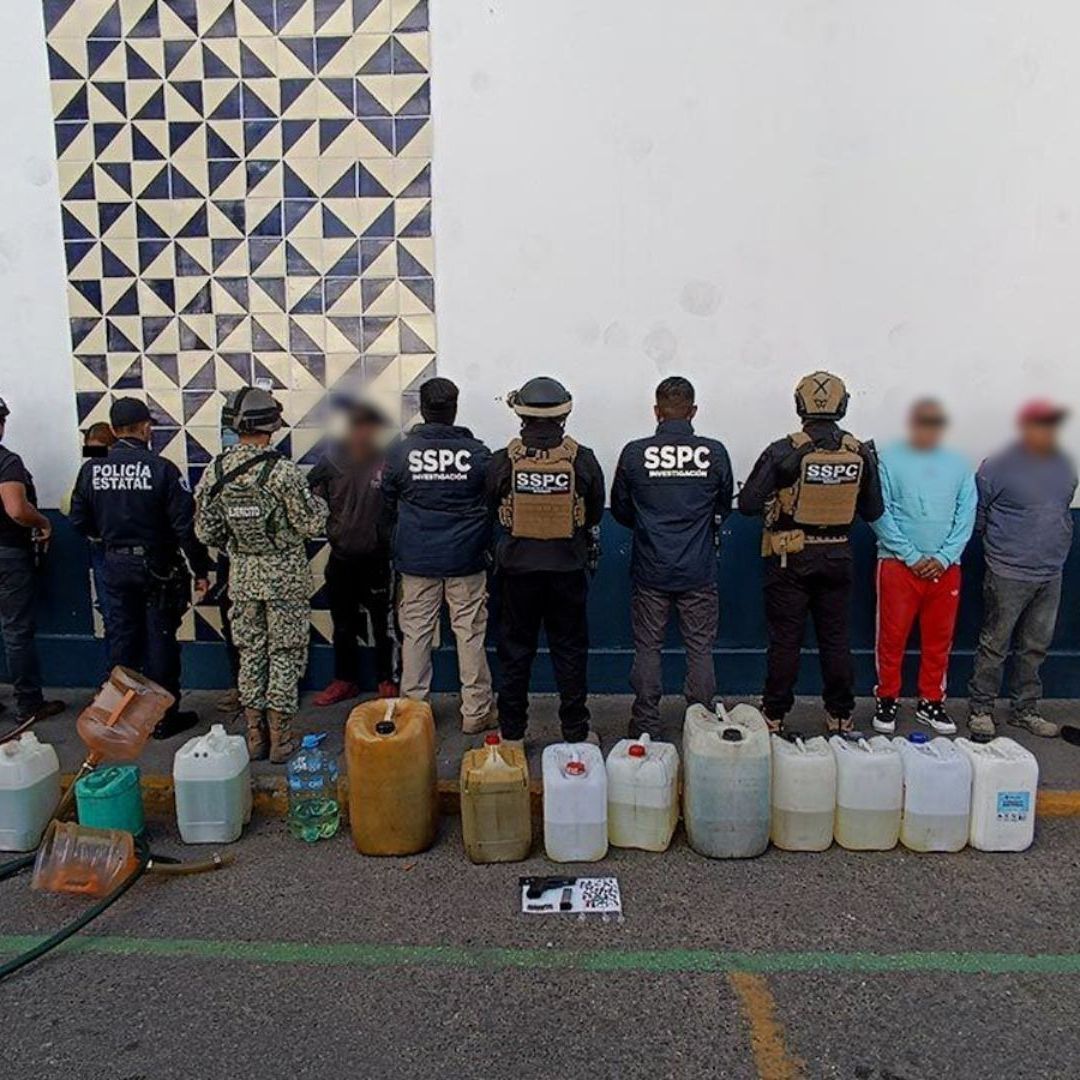 Los detenidos y lo asegurado fueron puestos a disposición de las autoridades. Foto: SSC Puebla