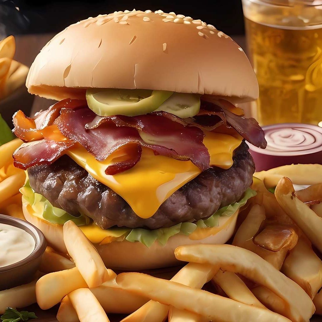Hamburguesa y papas a la francesa