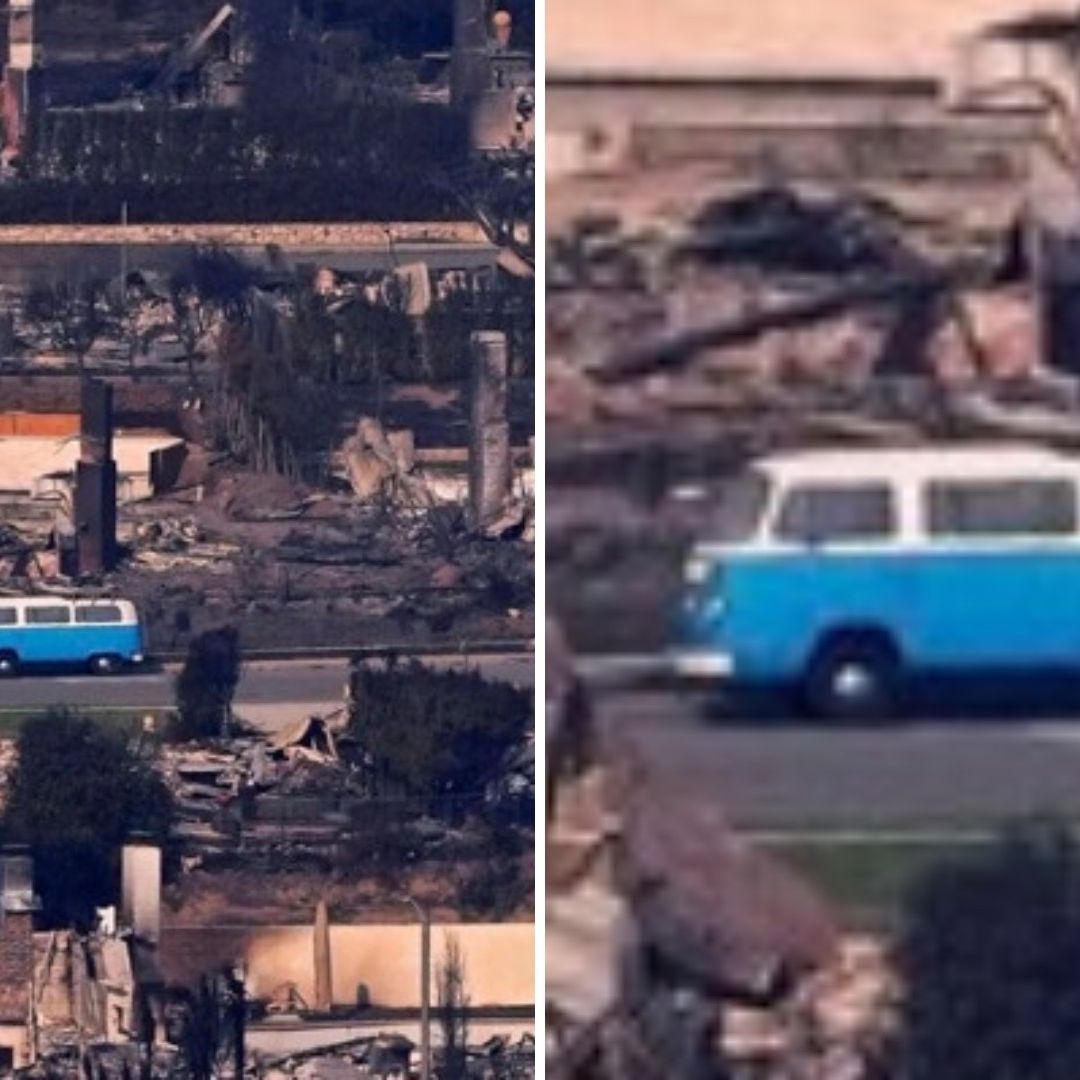 Combi Azul Queda Intacta Tras Fuertes Incendios en Los Ángeles, California