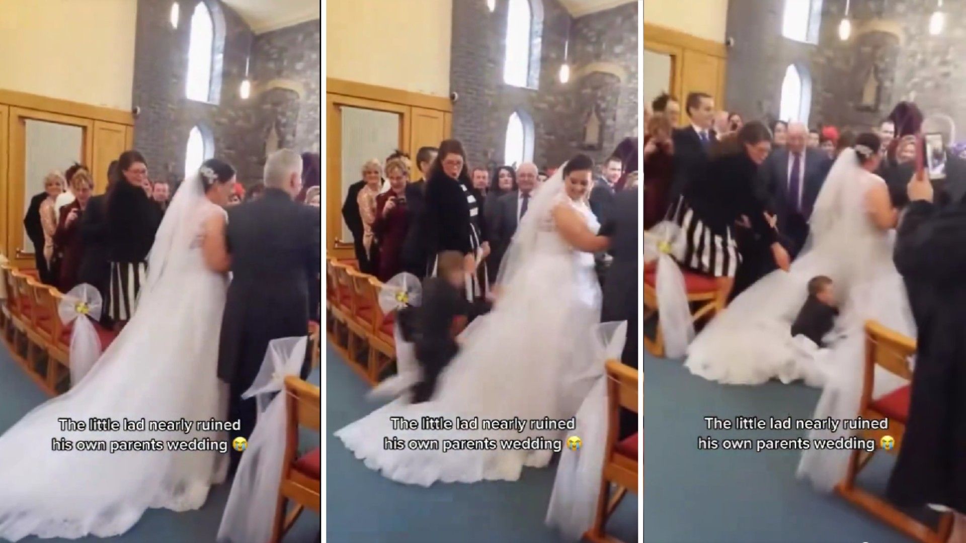 Video | ¡Ternurita! Niño se Lanza sobre el Vestido de la Novia durante Boda