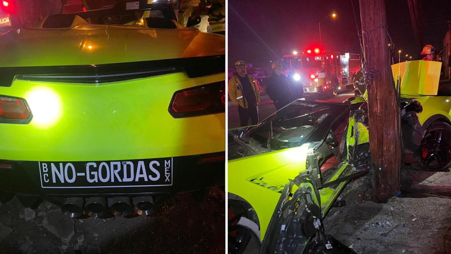 Joven choca su Corvette contra poste de CFE en Mexicali