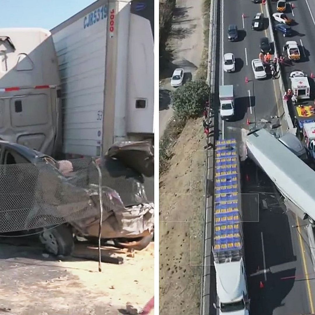 Tráiler Impacta y Destroza Auto en el Circuito Exterior Mexiquense; Mujer Muere Prensada