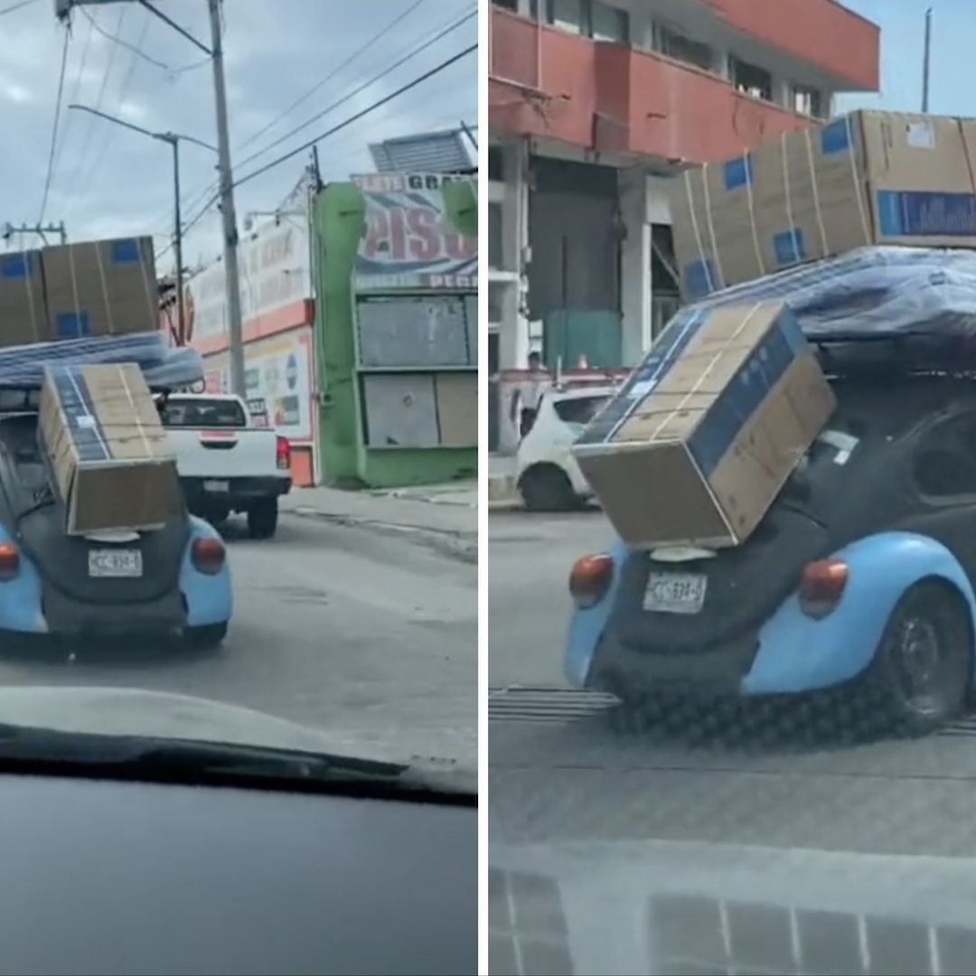 Vocho lleva electrodomésticos de Otis en video viral