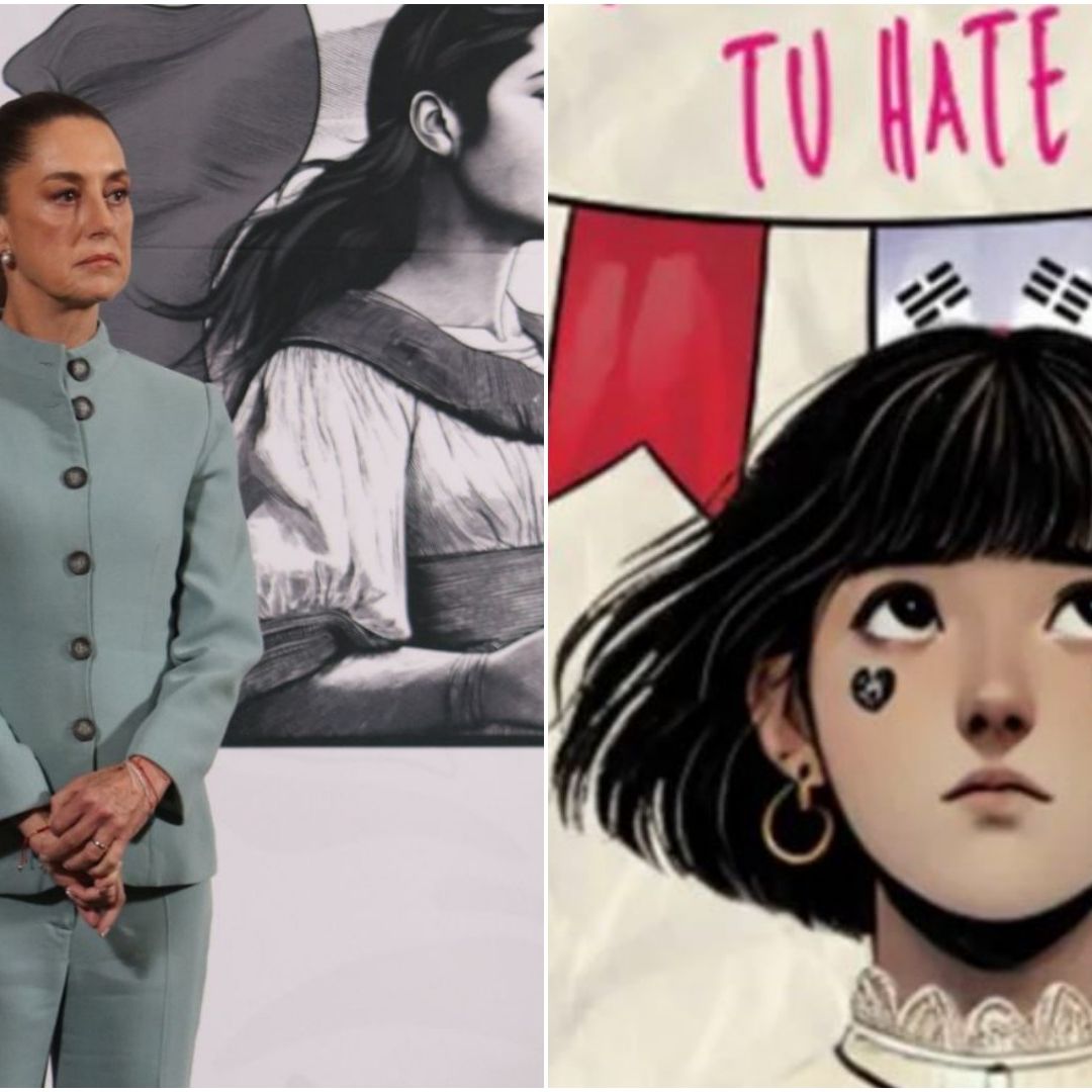 Sheinbaum y una ilustración por el caso Fátima, víctima de bullying, por ser fan del K-pop