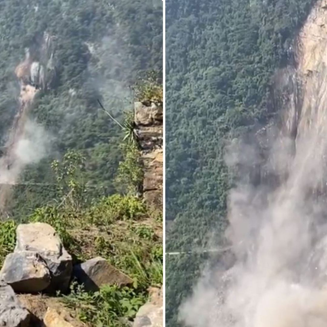 Momento exacto del derrumbe en Mixtla de Altamirano Veracruz
