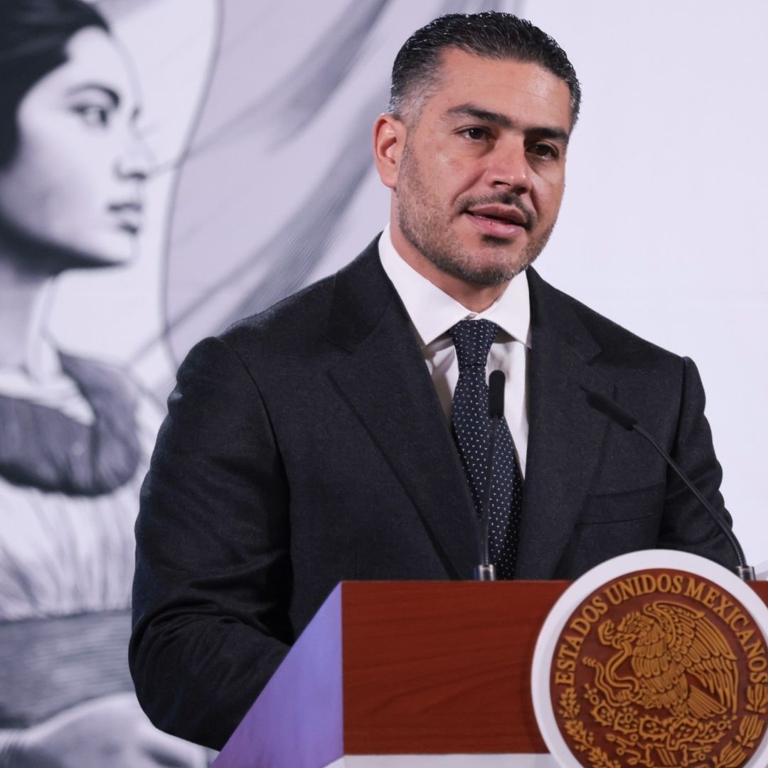 Omar García Harfuch, durante conferencia en Palacio Nacional