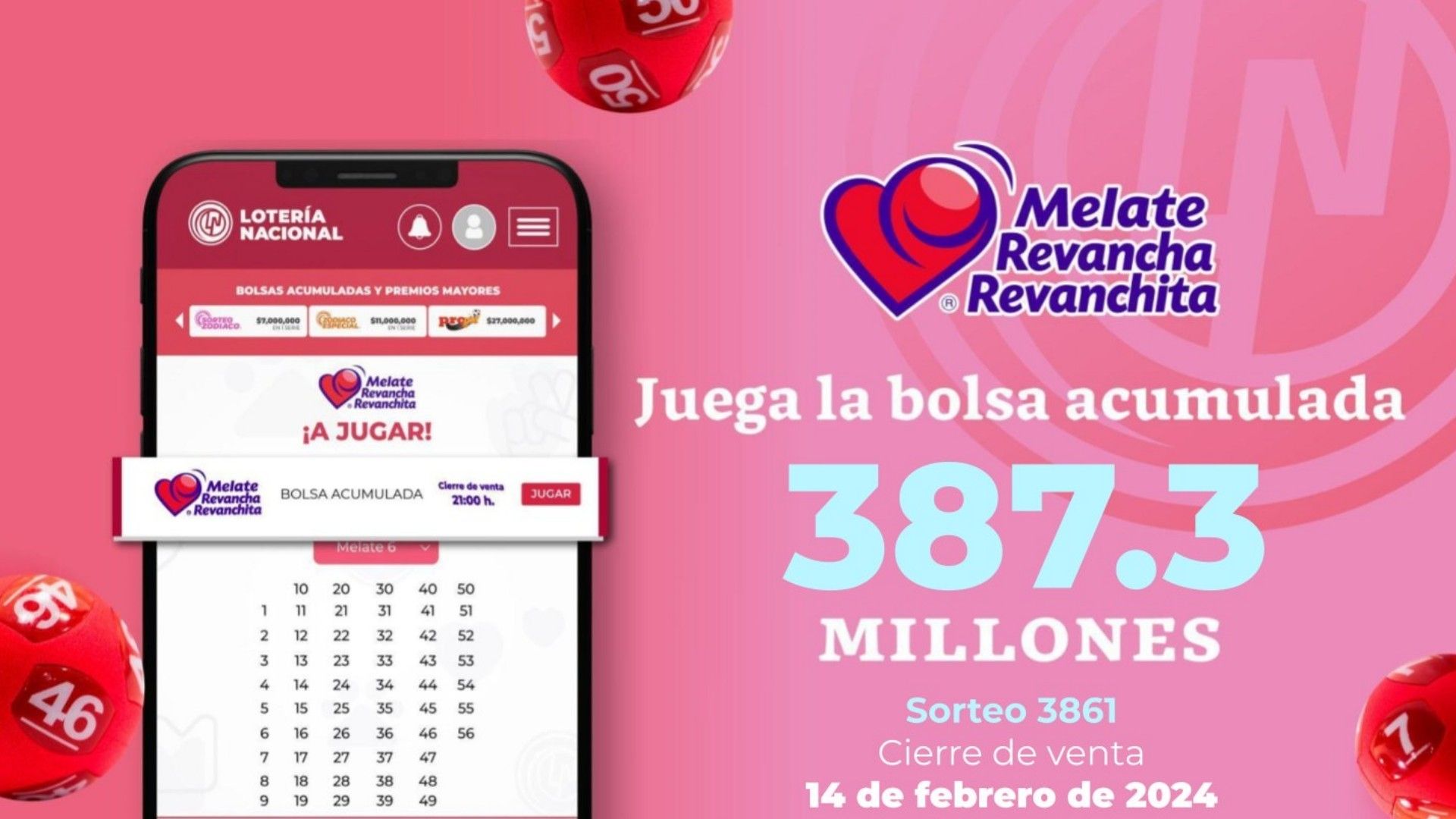 Resultados del Sorteo Melate, Revancha y Revanchita 3861 hoy 14 de febrero 2024
