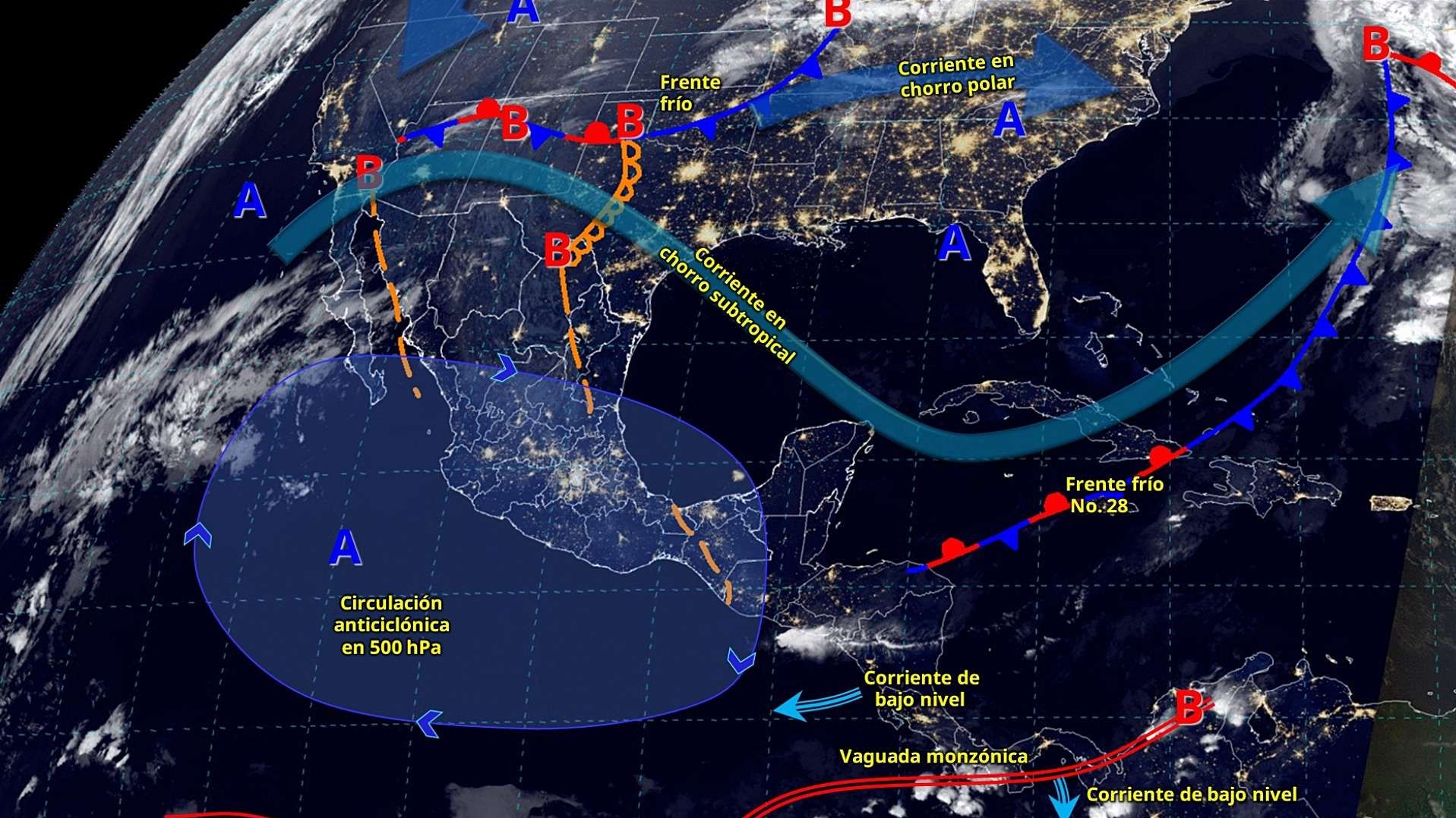 Sistemas meteorológicos actuales en la República Mexicana