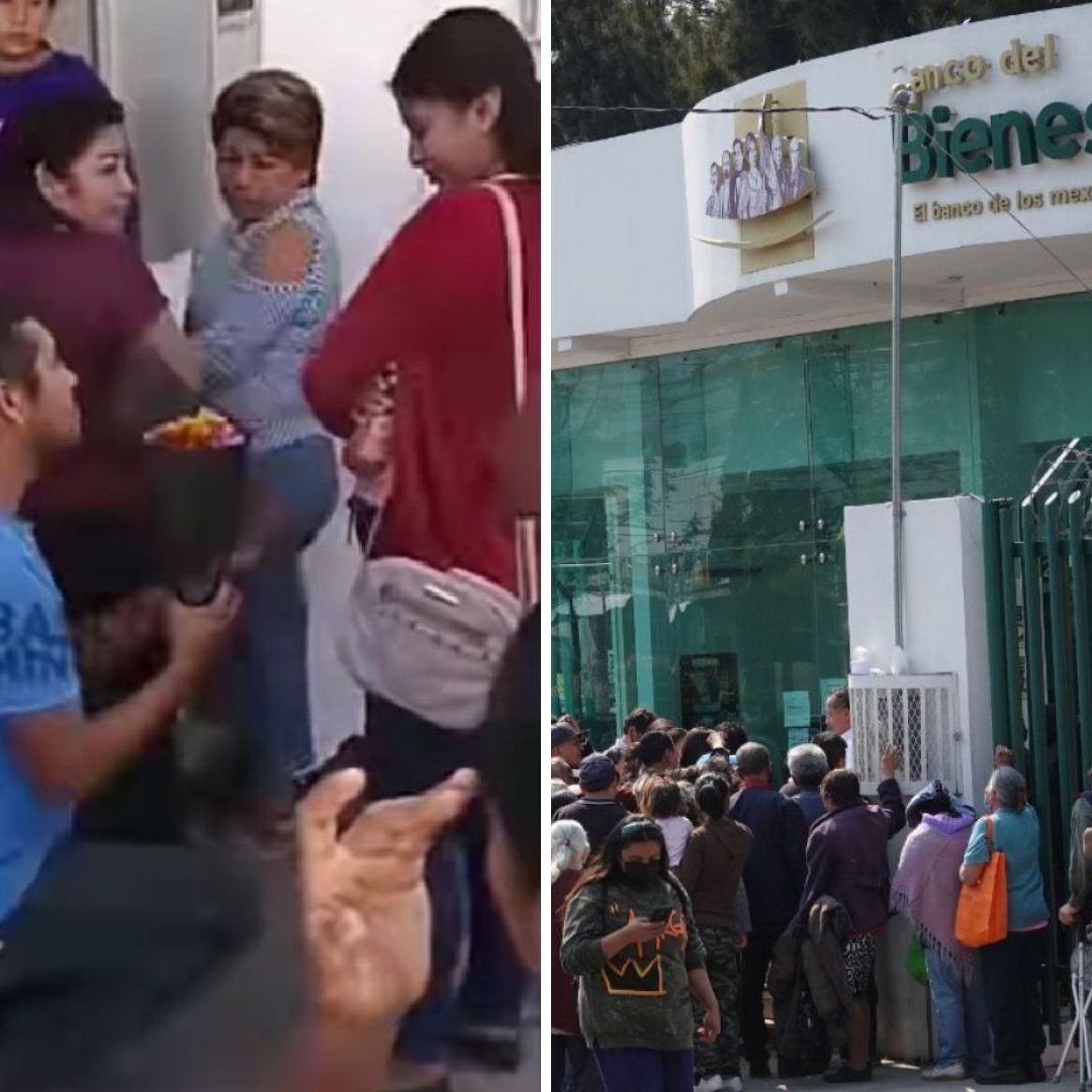 Una pareja se comprometió mientras la mujer hacía fila para ingresar a la sucursal del Banco Bienestar