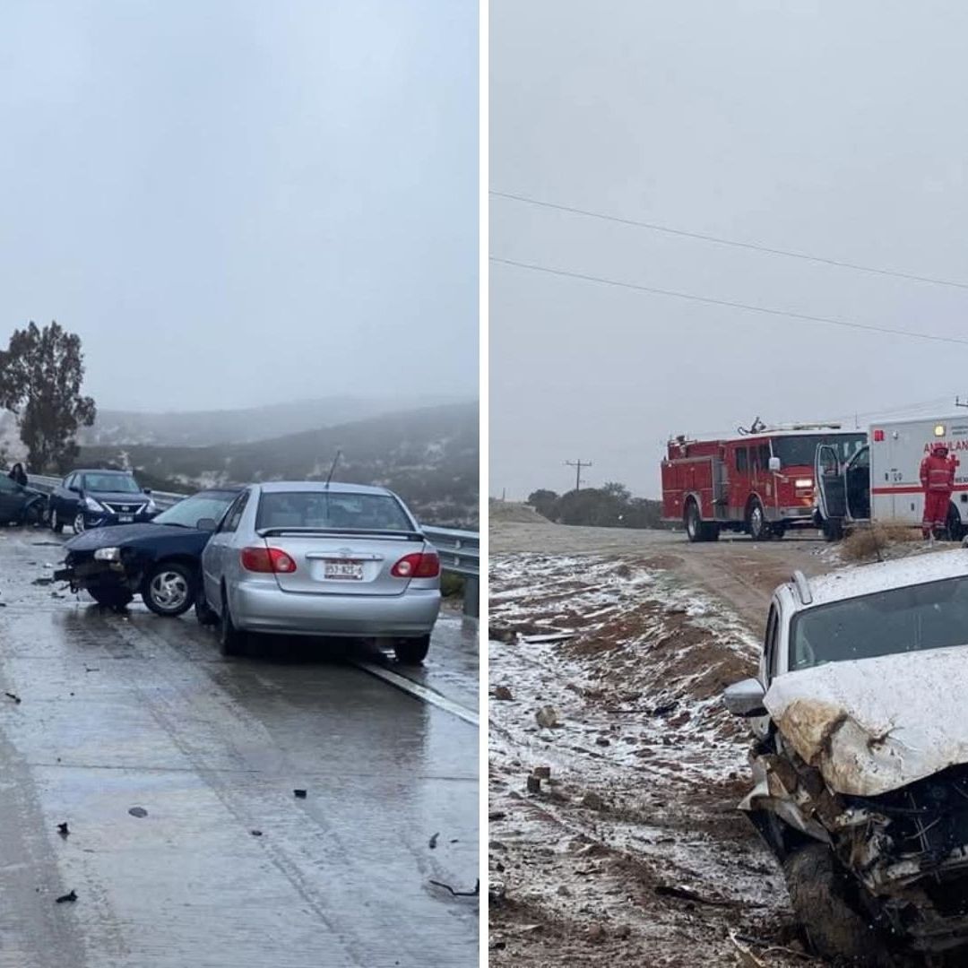 Cierran Tramo de Carretera de Tecate-Mexicali por Choque de 7 Autos; la Vía Está Cristalizada