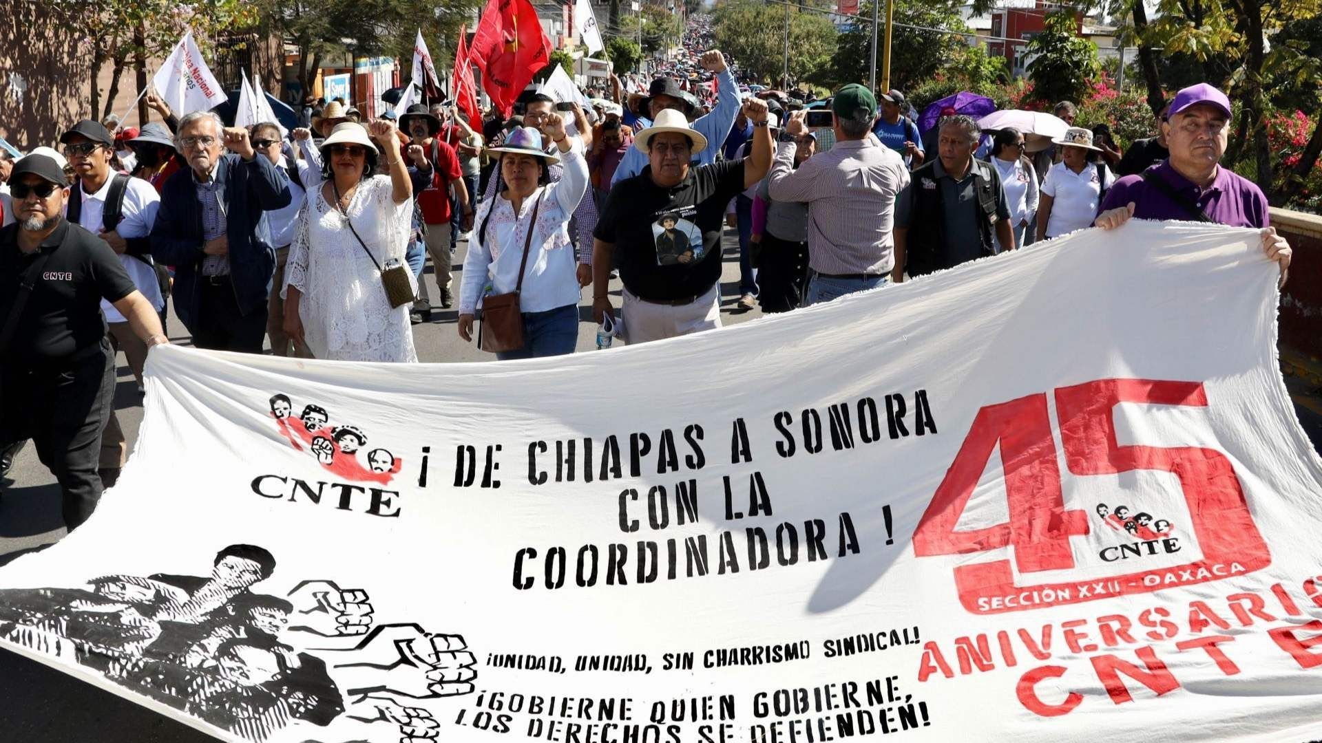 Integrantes de la CNTE en marcha