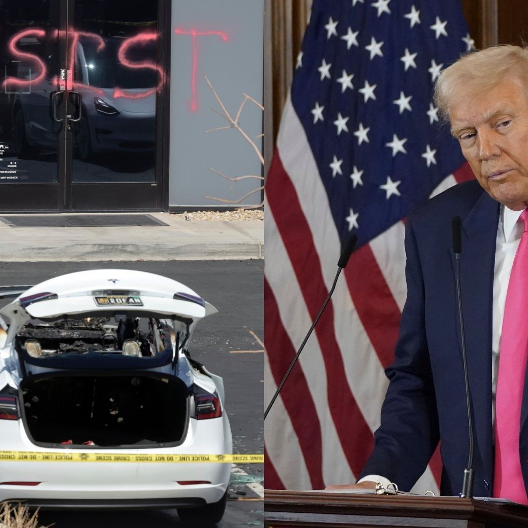 Los ataques a instalaciones de Tesla son realizados por gente con una fuerte motivación política de izquierda, dice Donald Trump.