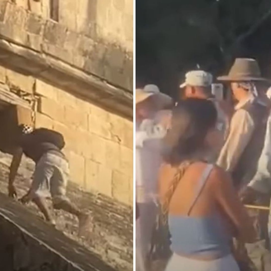 Turista Alemán Escala Pirámide de Chichén Itzá en Pleno Descenso de Kukulkán del Equinoccio 2025