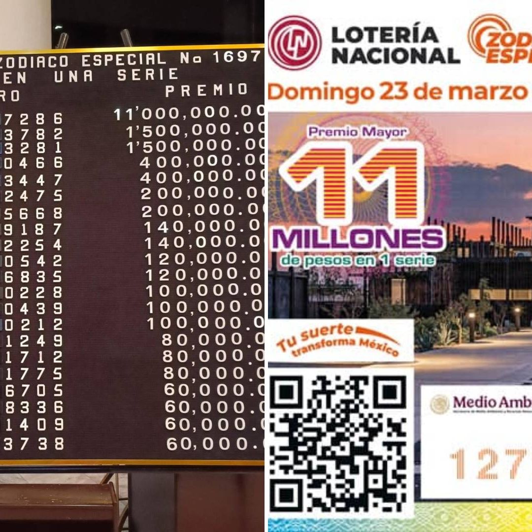 Consulta en qué estados cayó el Premio Mayor de 11 millones de pesos de la Lotería Nacional del 23 de marzo 2025 en su Sorteo Zodiaco Especial 1697