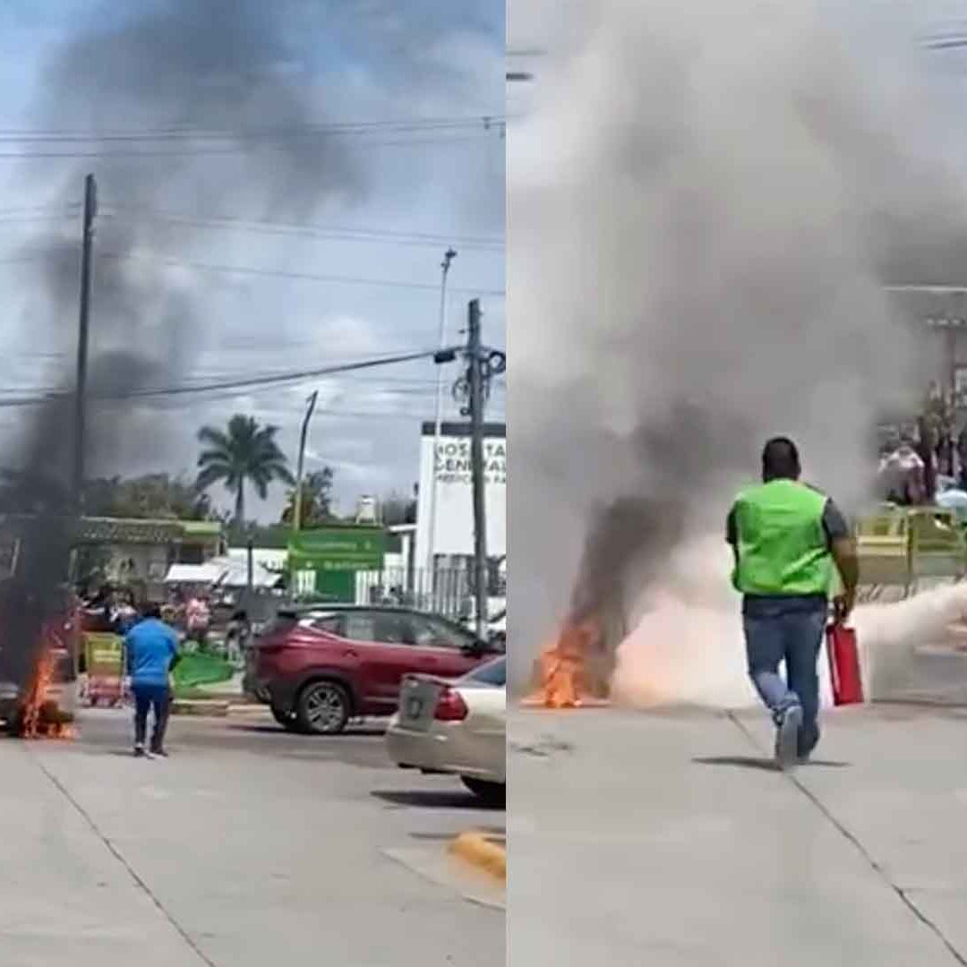 Fuego Consume Motocicleta en Supermercado de Pánuco, Veracruz