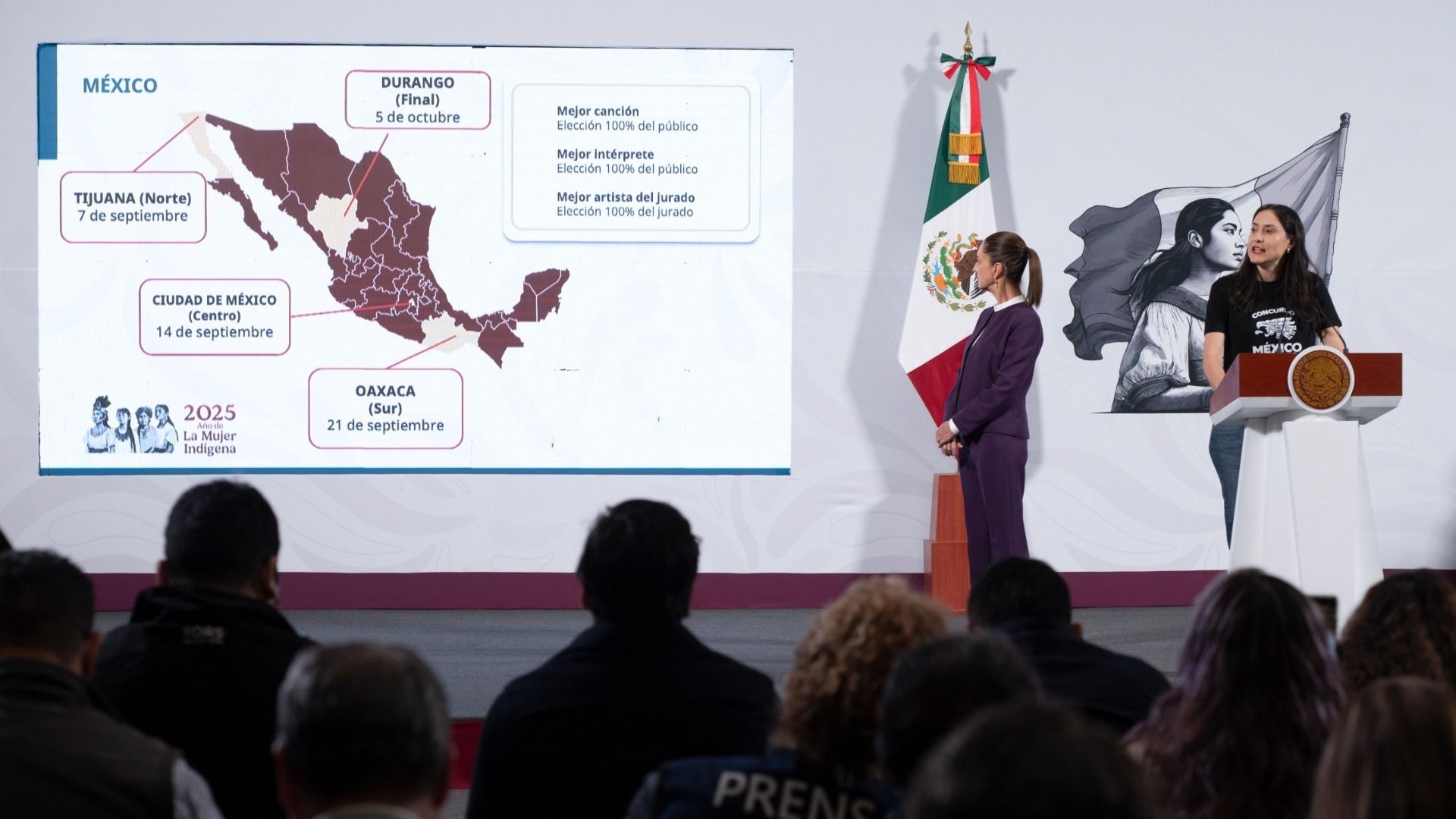 Claudia Sheinbaum y Claudia Curiel en conferencia de prensa