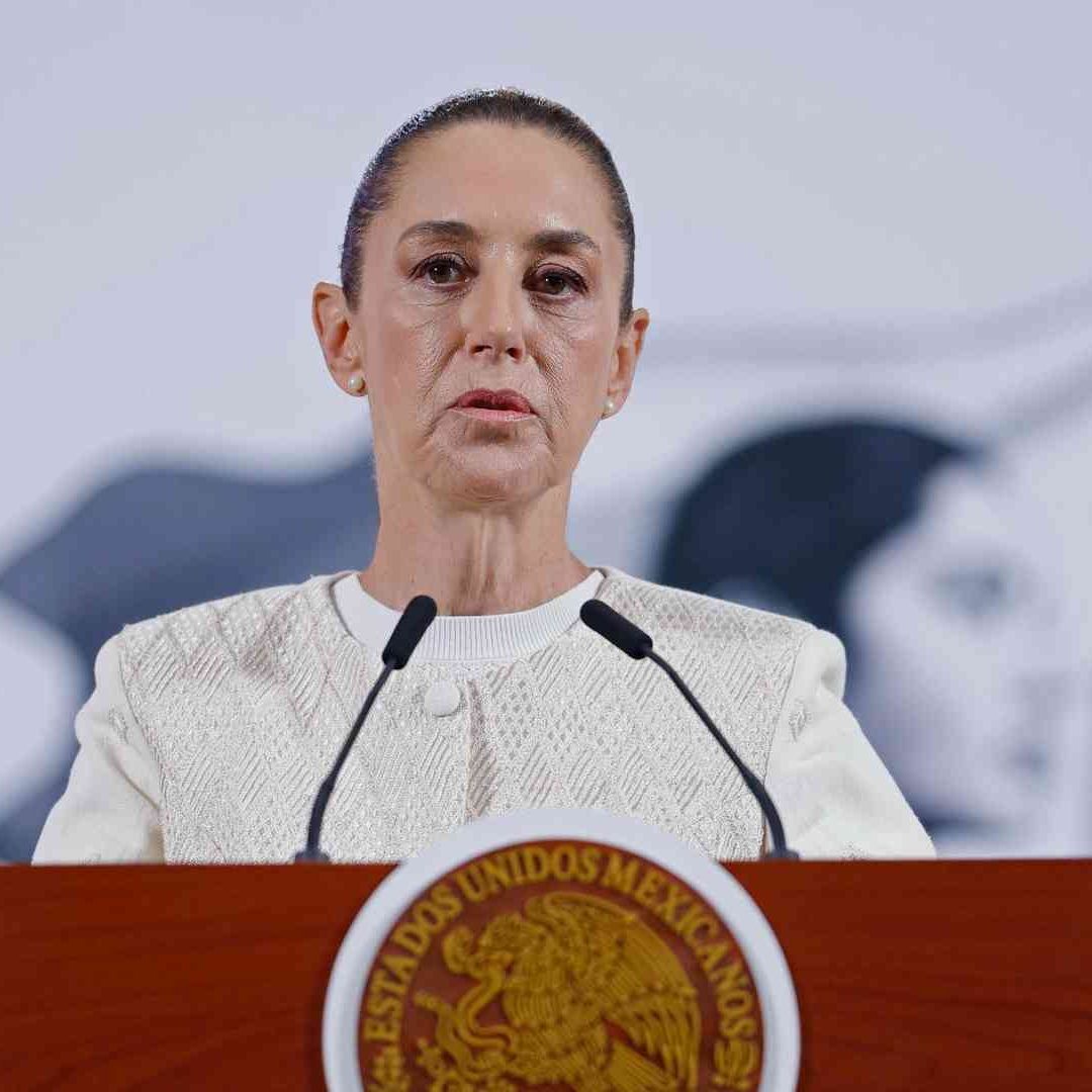 La presidenta Claudia Sheinbaum durante conferencia hoy, 16 de abril de 2025