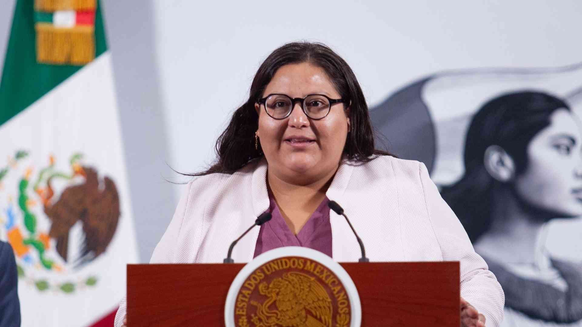 Citlali Hernández Mora, secretaria de Mujeres durante la conferencia de prensa matutina