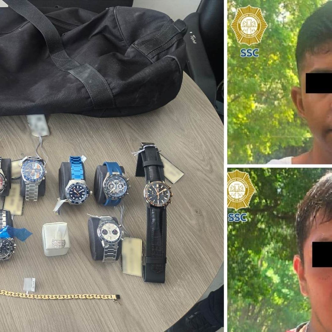 Sujetos detenidos y artículos que sustrajeron de joyería