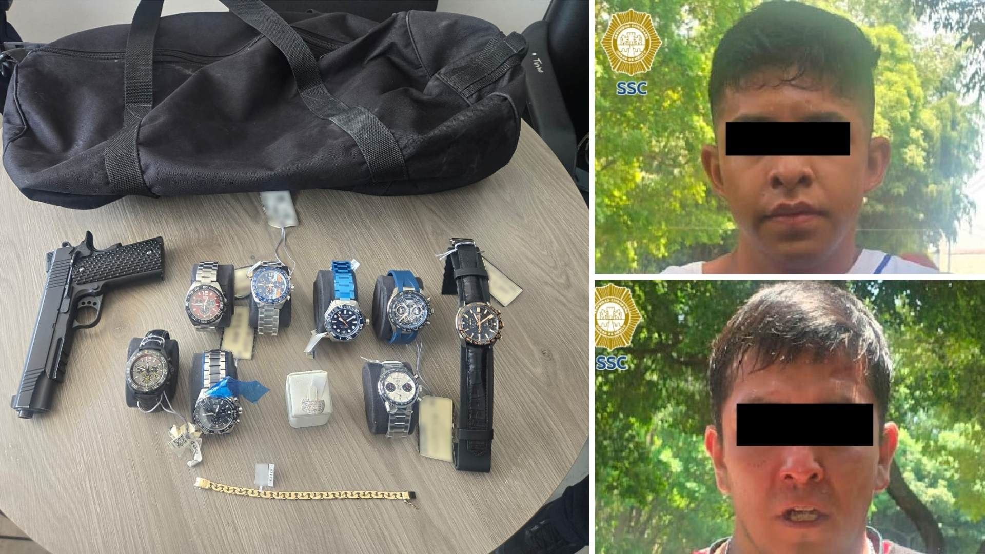 Sujetos detenidos y artículos que sustrajeron de joyería
