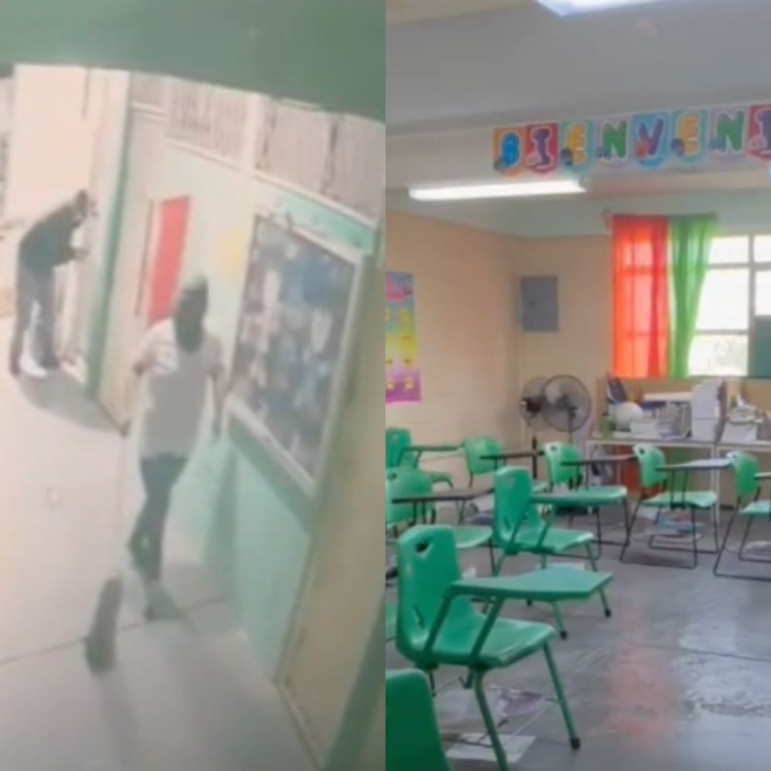 Los presuntos delincuentes fueron captados por las cámaras de seguridad de la Escuela Primaria Reyes Heroles