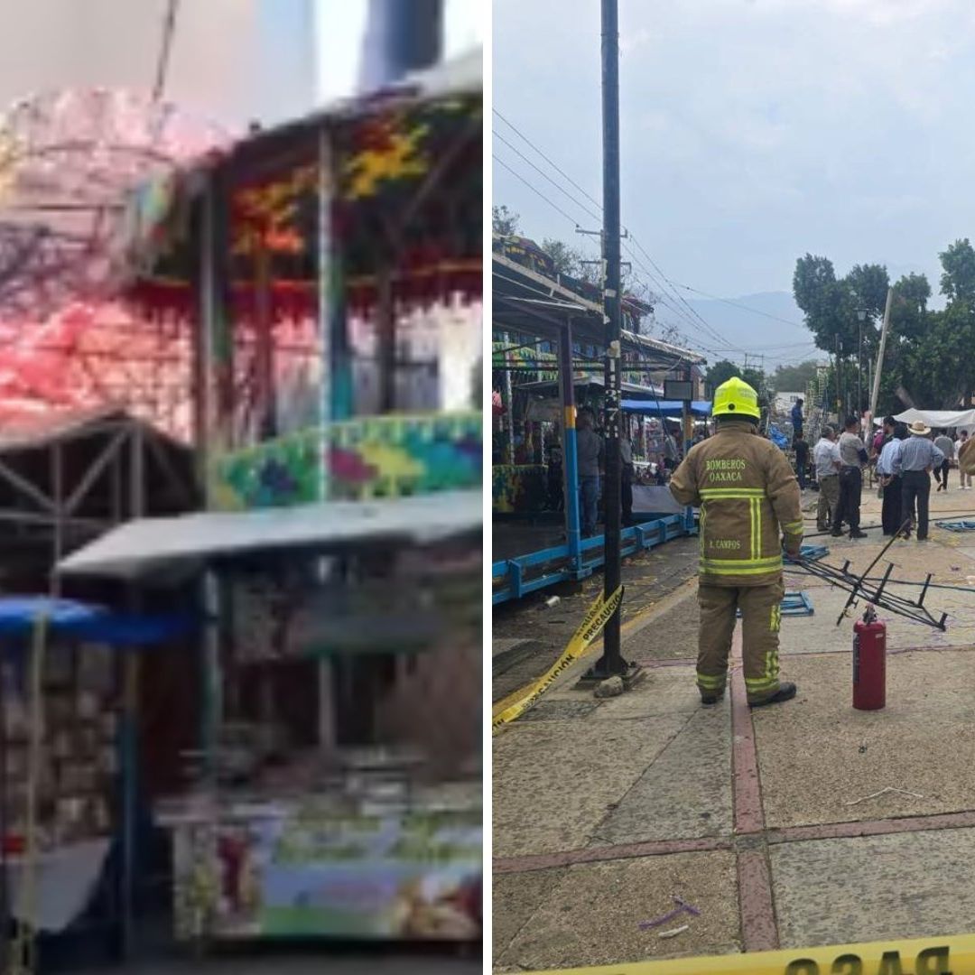 Video: Prenden Castillo de Pirotecnia y Cae sobre Puestos de Fiesta Patronal en Oaxaca
