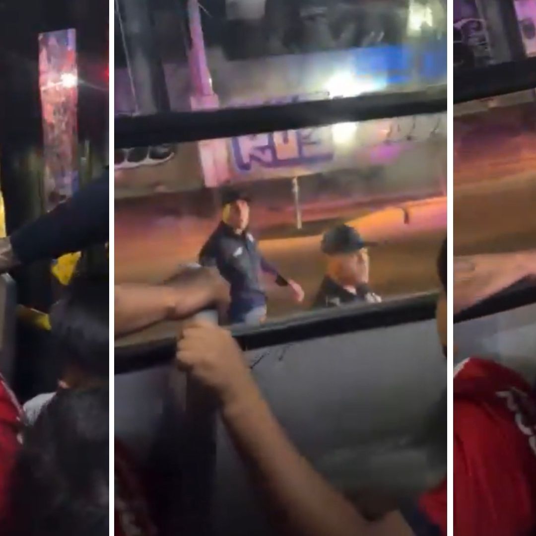 Video | Policía Lanza Piedra contra Camión de Chivas tras Trifulca
