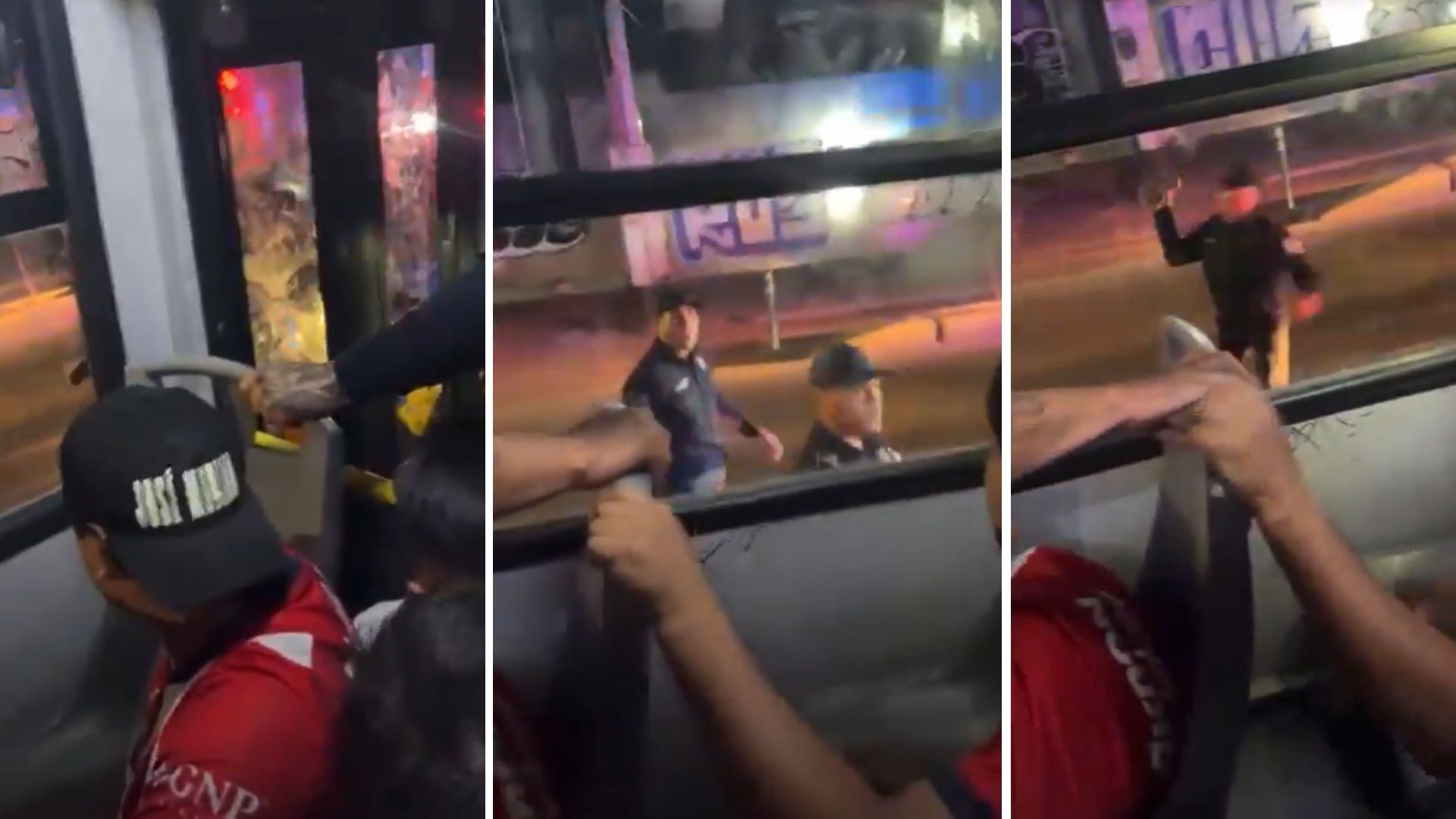 Video | Policía Lanza Piedra contra Camión de Chivas tras Trifulca