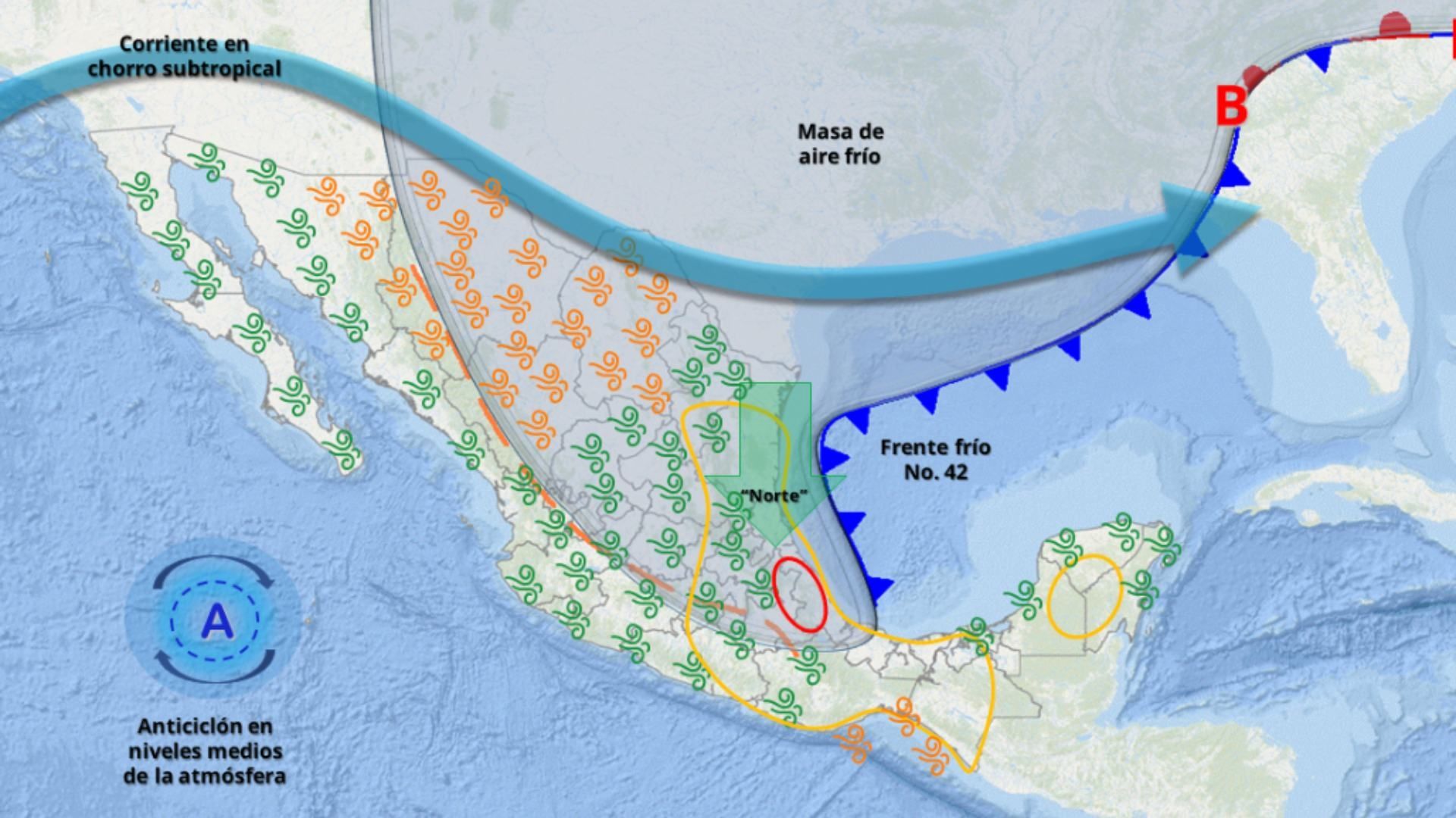 Evento de Norte y Lluvia Veracruz en Mayo 2025 por Frente Frío 42, De Cuánto Serán las Rachas de Viento