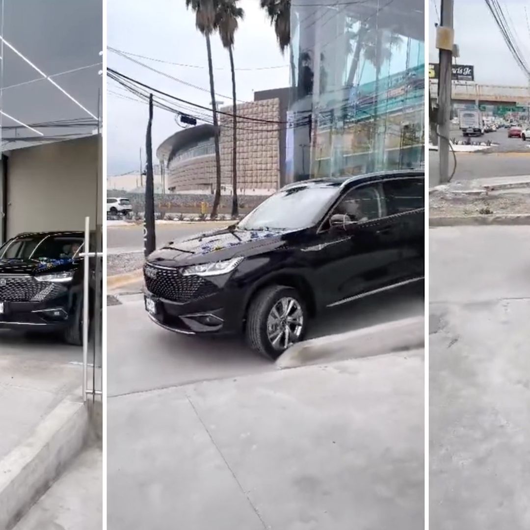 Mujer poncha llanta de camioneta saliendo de la agencia en Monterrey