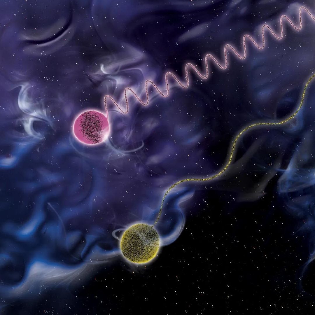 Ilustración artística de dos fotones que cruzan el espacio