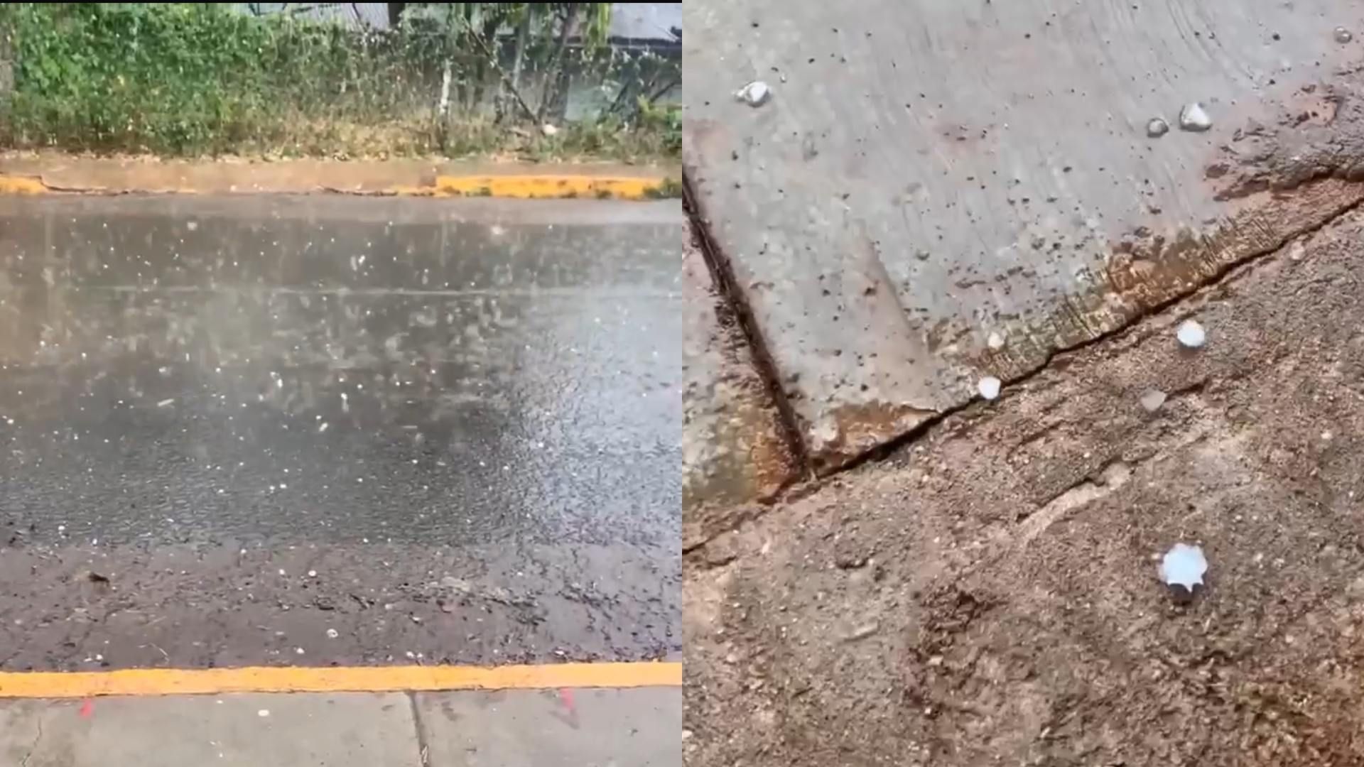 Esta tarde se reportó la caída de granizo, acompañado de una fuerte lluvia.