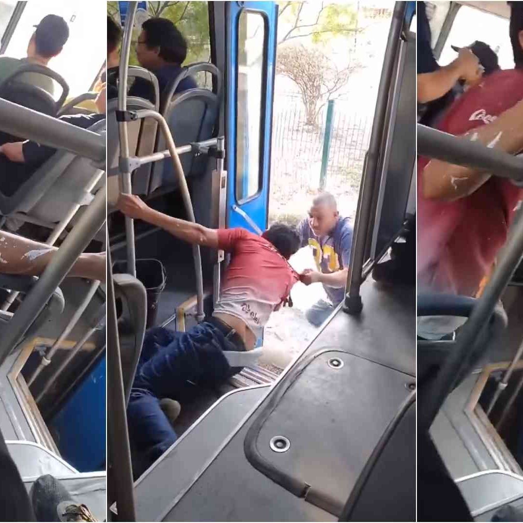 Pasajero intenta aventar a otro del camión