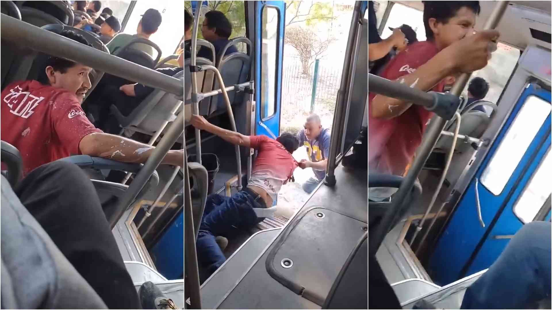 Pasajero intenta aventar a otro del camión