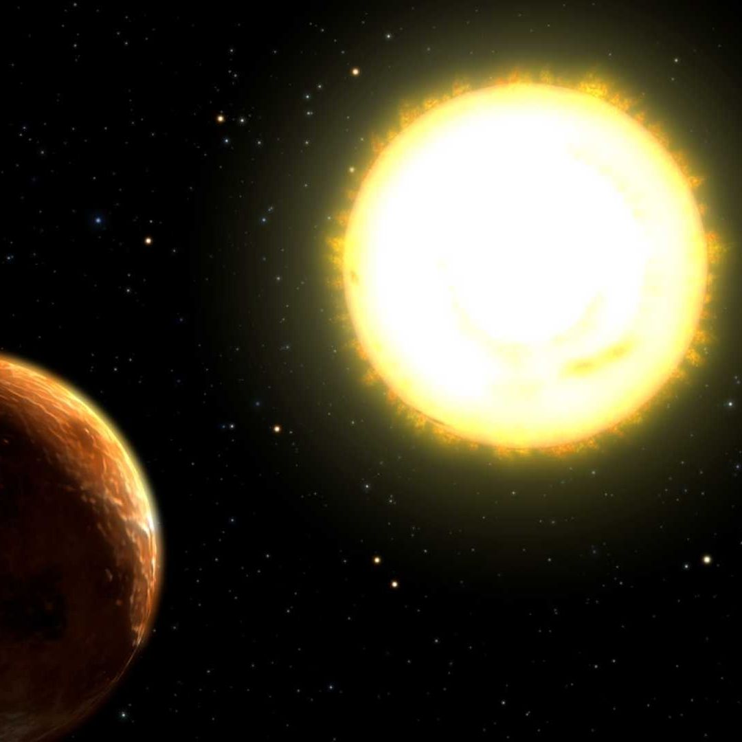 Ilustración del planeta 55 Cancri e alrededor de su estrella
