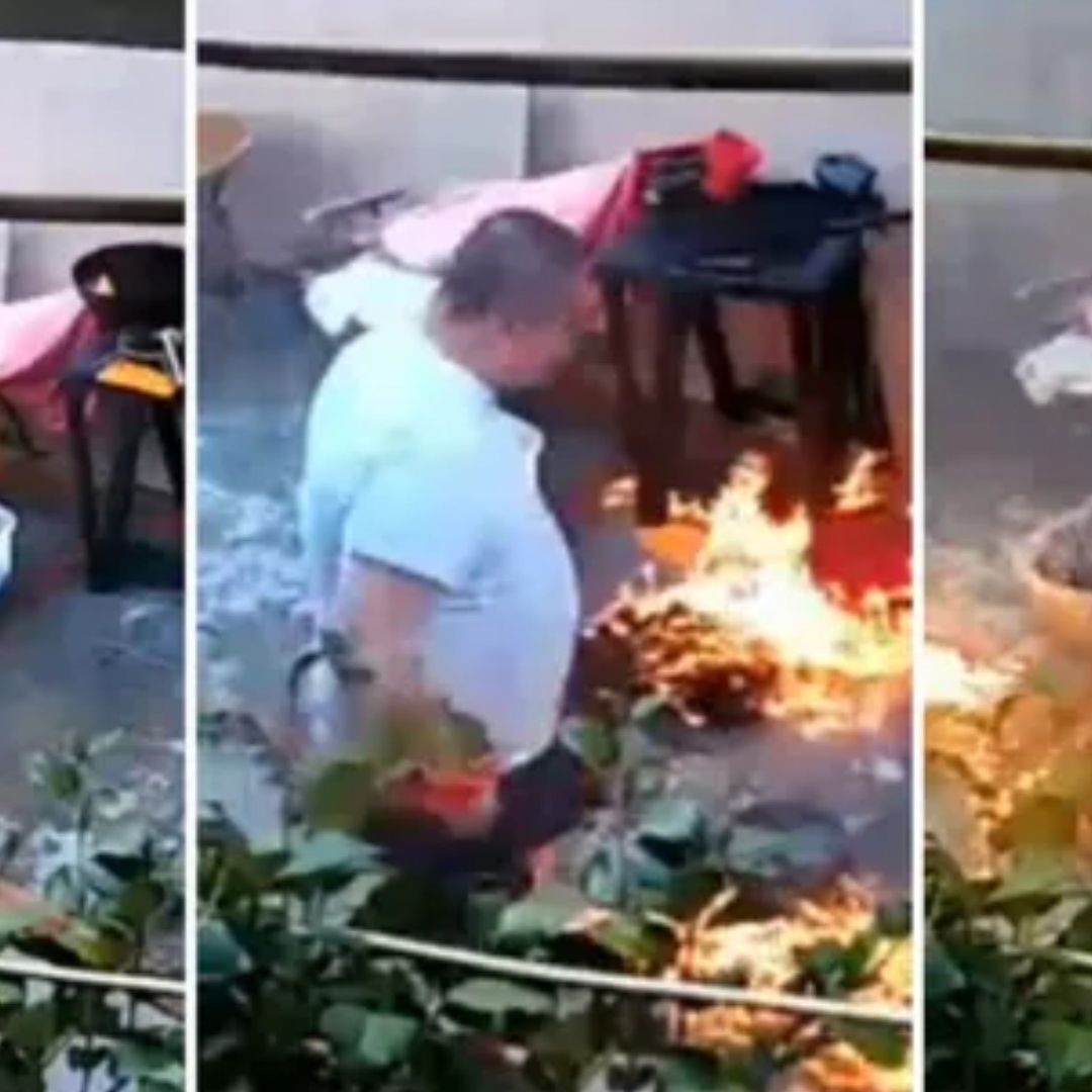 Video | ¿Se Va a Hacer la Carnita Asada? Sujeto Provoca Incendio al Prender un Asador