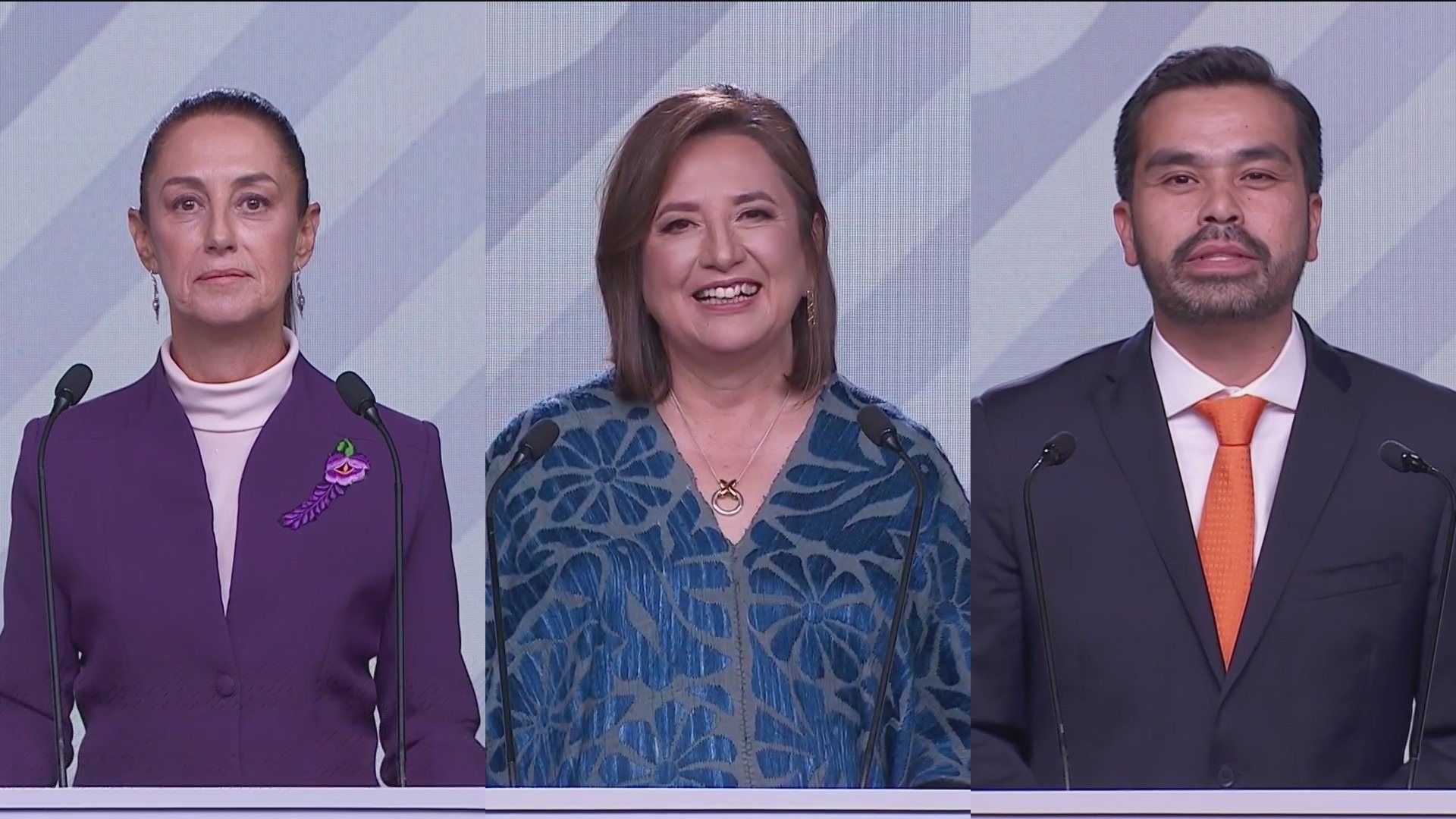 Claudia Sheinbaum, Xóchitl Gálvez y Jorge Álvarez Máynez debatieron sobre 4 temas; política social; inseguridad y crimen organizado; política exterior y migración, y  democracia, pluralismo y división de poderes.
