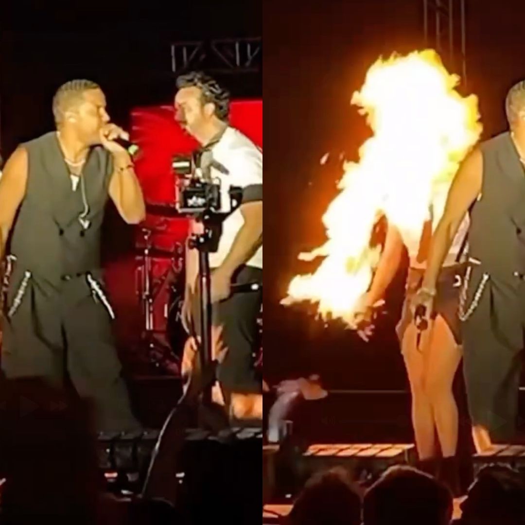 El lanzallamas alcanzó el rostro de la bailarina durante el concierto de los Ilegales
