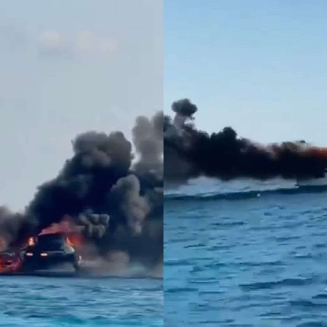 En Cancún, Quintana Roo, un yate se incendió frente a playas de Isla Mujeres