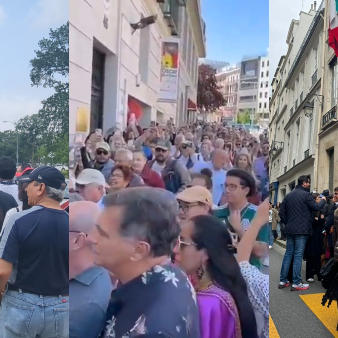 Largas filas de connacionales en consulados de México en Estados Unidos, Madrid y París. Fotos: X @FranciscoBurgoa, @Giselle_0825, @ossscarito