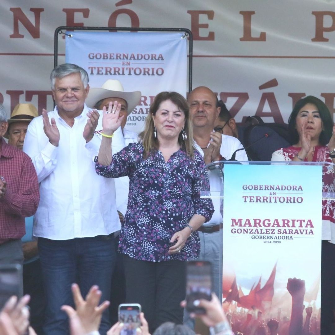 Festejo de Margarita González en Cuernavaca, Morelos, tras virtual triunfo electoral
