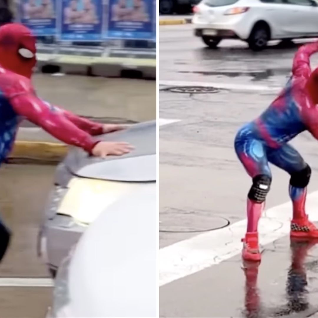 Sensual Spider-Man baila ‘Umbrella’ de Rihanna en Semáforo
