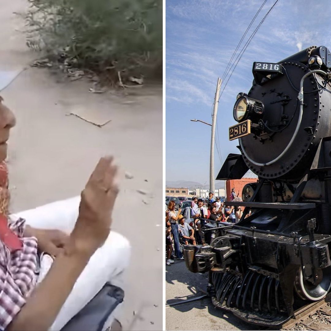 Abuelito sale a saludar a la locomotora La Emperatriz