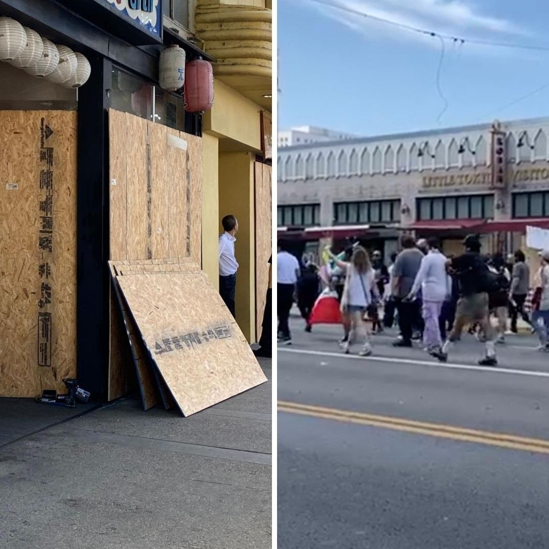 Comerciantes en Pequeña Tokio Protegen Negocios por Protestas Contra ICE en Los Ángeles