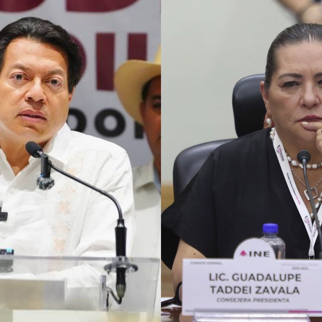 Mario Delgado, presidente de Morena, y Guadalupe Taddei, presidenta del INE