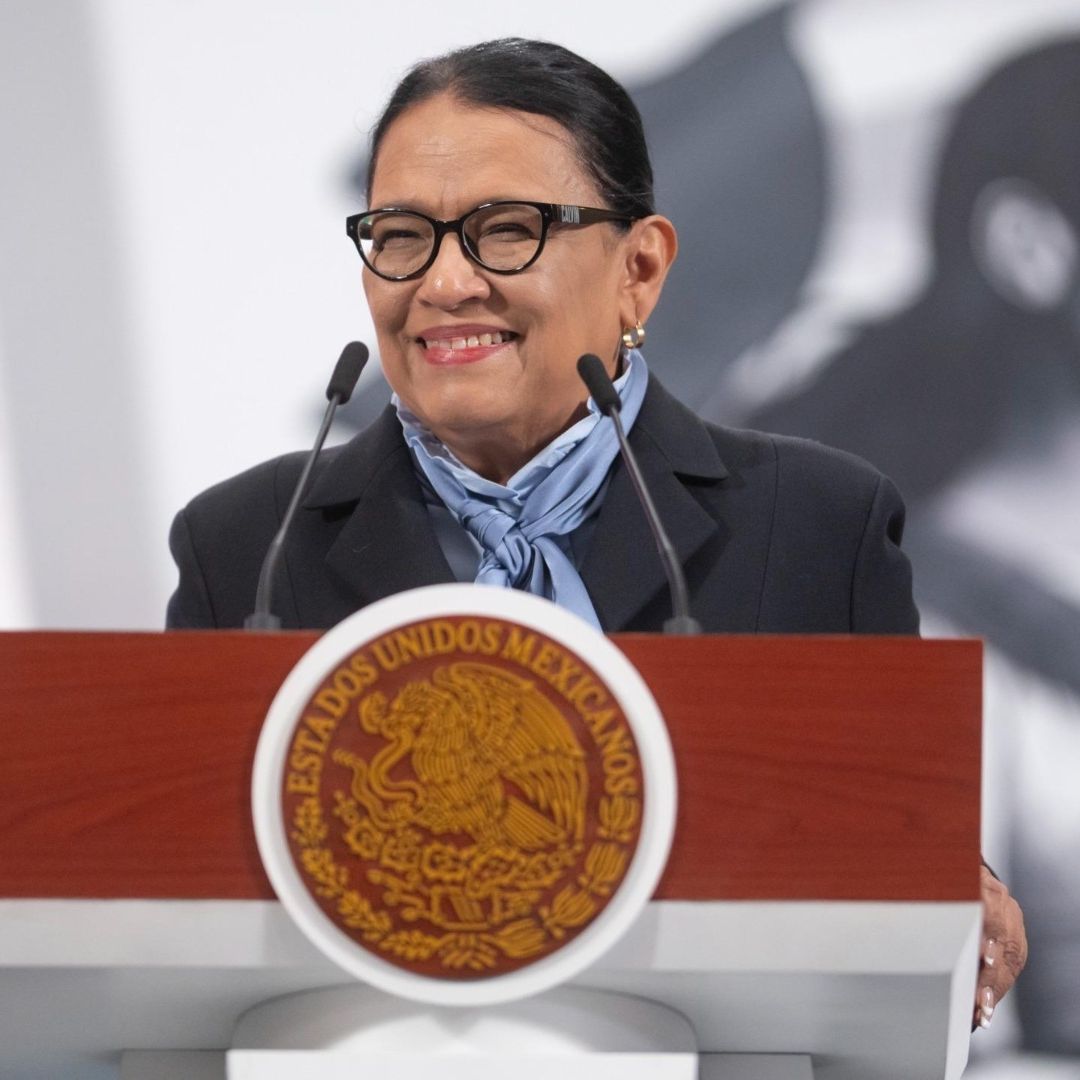 Rosa Icela Rodríguez en conferencia de prensa en Palacio Nacional